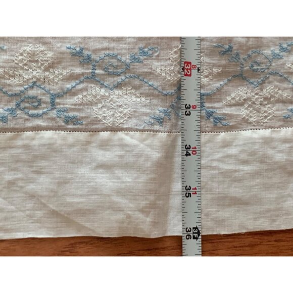 Vintage Linen Tablecloth with Blue Embroidery 35x36 - Picture 3 of 6